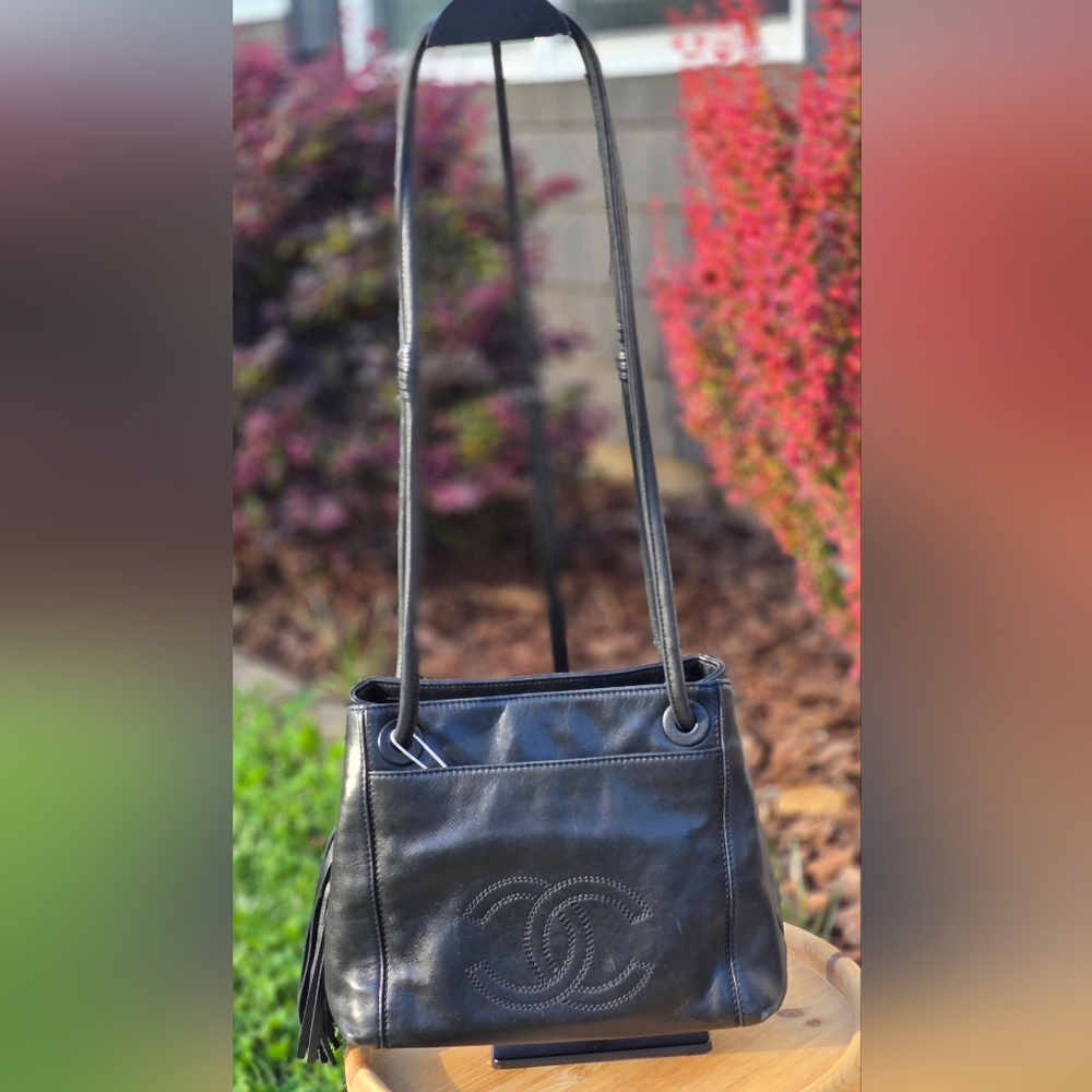 CHANEL Lambskin CC Tassel Shoulder Bag Black